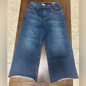 CHARLIE PAIGE WIDE LEG HIGH WAIST RAW HEM CROPPED ANKLE ELASTIC BLUE JEANS SZ L